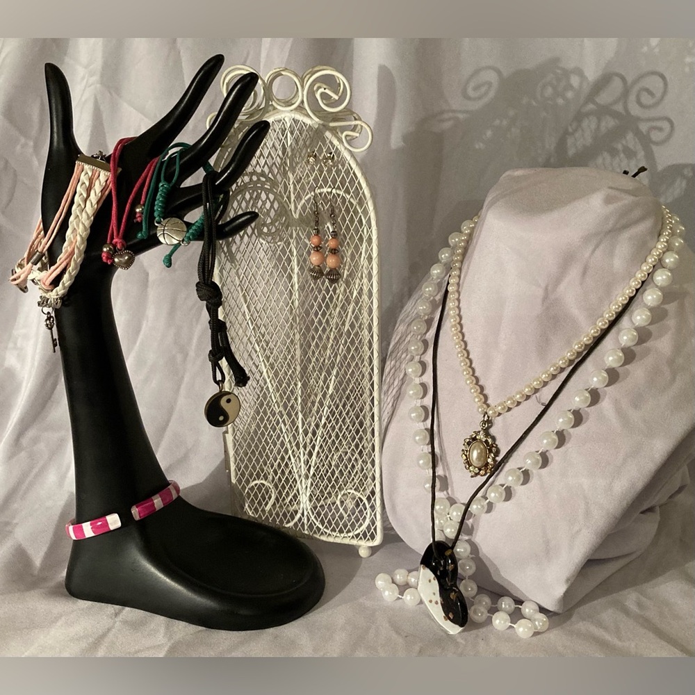 Pink and Pearls Costume Jewelry Lot 10 Pieces